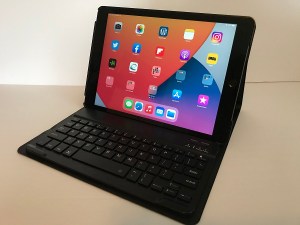 an iPad with its external keyboard attached