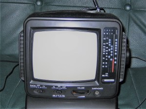 A close-up shot of a mini-TV