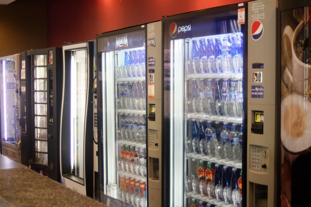 A wall of vending machines