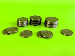 Coins from a set of play money.