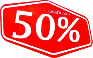 A sign advertising a sale for up to 50 per cent off.