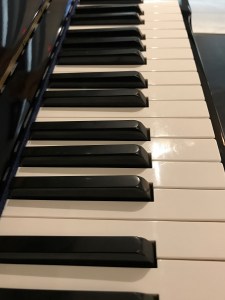 A close up shot of piano keys.
