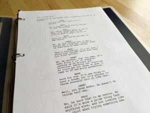 A mock up of a script, in which two characters are talking about my first script project.