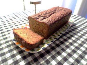 A freshly baked loaf of banana bread.