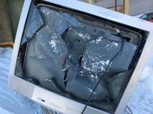 A broken television set at the electronic recycling drop off location.