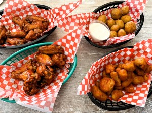 A selection of finger foods offered in a casual restaurant.