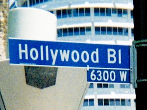A street sign indicating Hollywood Boulevard