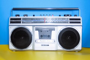 A 1980s style portable stereo.